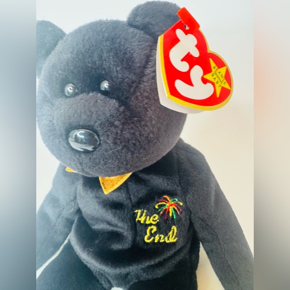 🥰 Ty Black Beanie Bear “THE END” with Gold Collar Vintage Collection 1999 - Picture 3 of 5